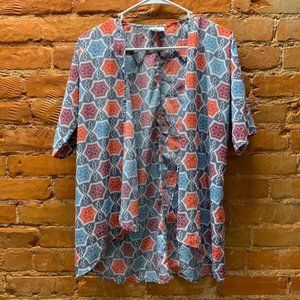 LuLaRoe Bianka Star Quilt Pattern Kids Size 3 (10-14) Kimono Open Front Top